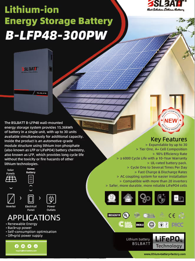 BSL Battery 51.2V - Slimline 300a/h (15.36kWh)