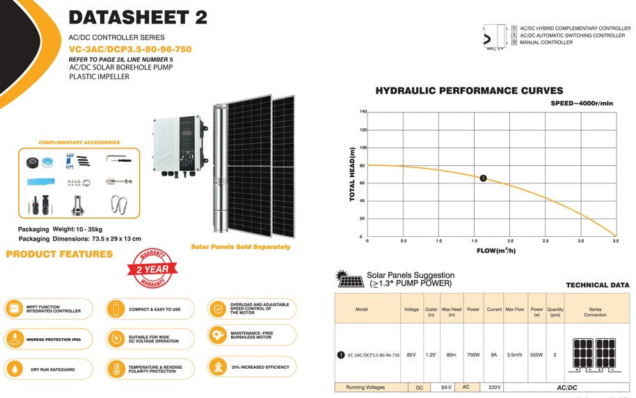 80m AC/DC Submersible Borehole Solar Water Pump