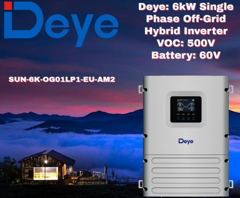 Deye 6Kw Single Phase Off-Grid Hybrid Inverter – VOC: 500V Battery: 60V (Integrated WIFI) (SUN-6K-OG01LP1-EU-AM2)